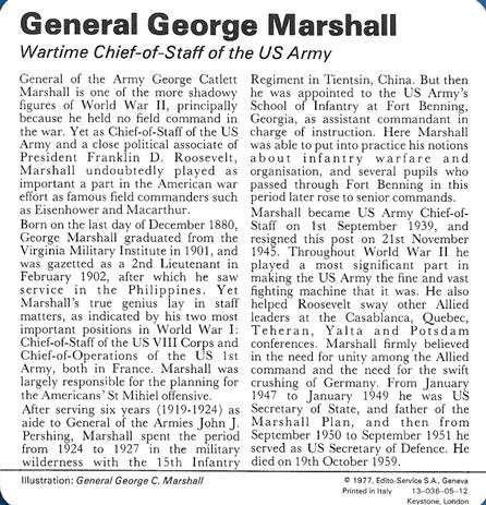 1977 Edito-Service World War II - Deck 05 #13-036-05-12 General George Marshall Back