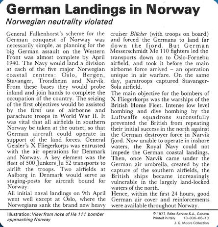 1977 Edito-Service World War II - Deck 06 #13-036-06-13 German Landings in Norway Back