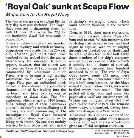 1977 Edito-Service World War II - Deck 07 #13-036-07-06 'Royal Oak' sunk at Scapa Flow Back