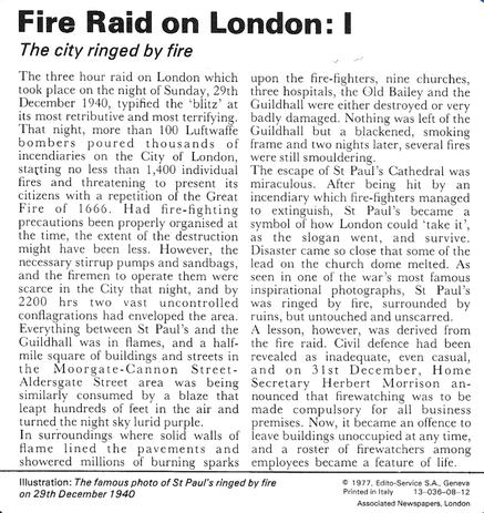 1977 Edito-Service World War II - Deck 08 #13-036-08-12 Fire Raid on London: I Back