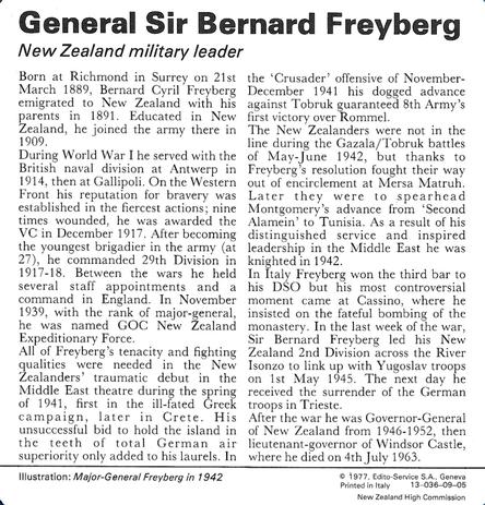 1977 Edito-Service World War II - Deck 09 #13-036-09-05 General Sir Bernard Freyberg Back