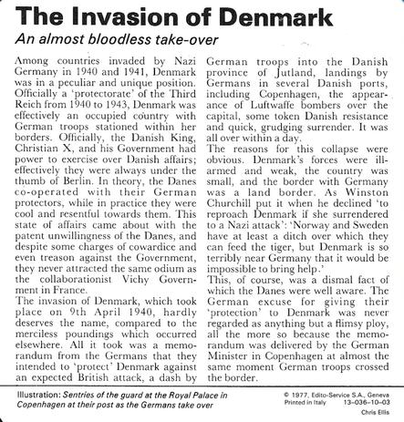 1977 Edito-Service World War II - Deck 10 #13-036-10-03 The Invasion of Denmark Back