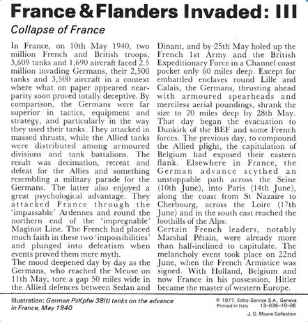 1977 Edito-Service World War II - Deck 10 #13-036-10-06 France & Flanders Invaded: III Back
