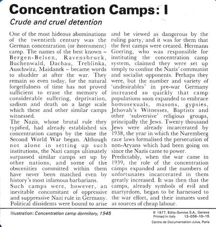 1977 Edito-Service World War II - Deck 10 #13-036-10-15 Concentration Camps: I Back