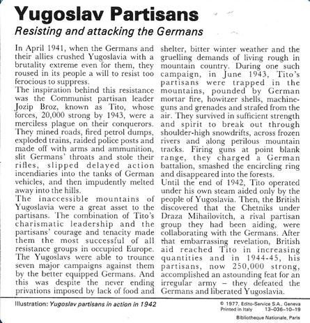 1977 Edito-Service World War II - Deck 10 #13-036-10-19 Yugoslav Partisans Back