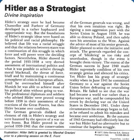 1977 Edito-Service World War II - Deck 88 #13-036-88-03 Hitler as a Strategist Back