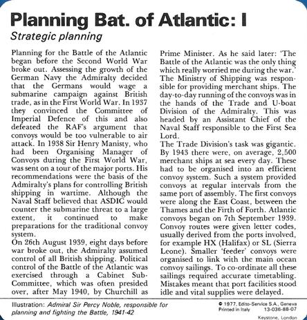 1977 Edito-Service World War II - Deck 88 #13-036-88-07 Planning Battle of Atlantic: I Back