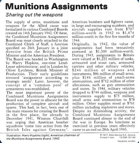 1977 Edito-Service World War II - Deck 101 #13-036-101-04 Munitions Assignments Back