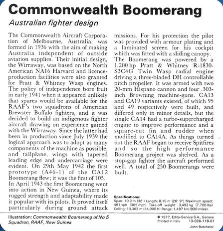 1977 Edito-Service World War II - Deck 118 #13-036-118-01 Commonwealth Boomerang Back