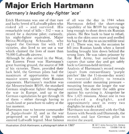 1977 Edito-Service World War II - Deck 118 #13-036-118-10 Major Erich Hartmann Back