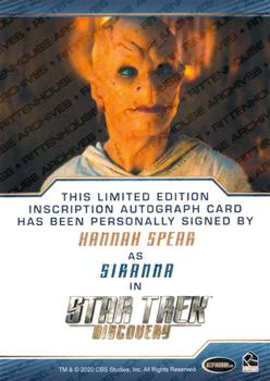 2020 Rittenhouse Star Trek Discovery Season Two - Autographed Inscriptions (Blue Border Design) #NNO Hannah Spear Back