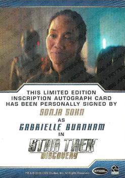 2020 Rittenhouse Star Trek: Discovery Season Two - Autographed Inscriptions (Blue Border Design) #NNO Sonja Sohn Back