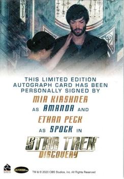 2020 Rittenhouse Star Trek: Discovery Season Two - Dual Autographs #NNO Mia Kirshner / Ethan Peck Back