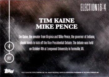 2016 Topps Now Election #ELECTION16-4 Tim Kaine / Mike Pence Back