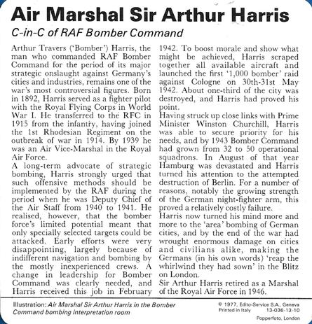 1977 Edito-Service World War II - Deck 13 #13-036-13-10 Air Marshal Sir Arthur Harris Back