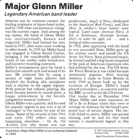 1977 Edito-Service World War II - Deck 14 #13-036-14-02 Major Glenn Miller Back