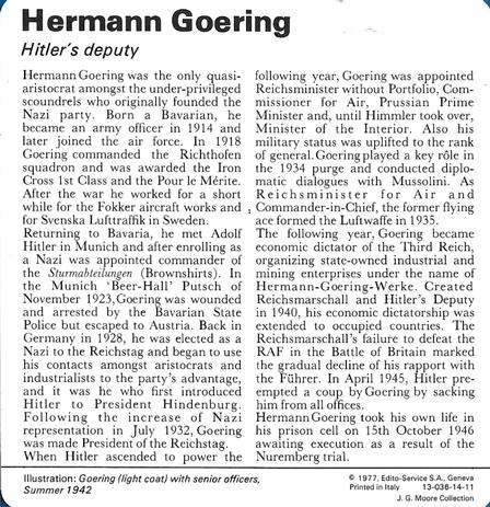 1977 Edito-Service World War II - Deck 14 #13-036-14-11 Hermann Goering Back