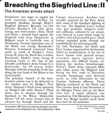 1977 Edito-Service World War II - Deck 15 #13-036-15-02 Breaching the Siegfried Line: II Back
