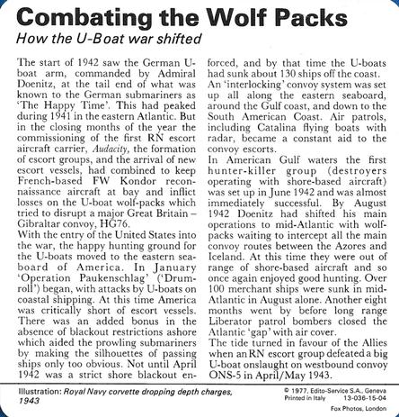 1977 Edito-Service World War II - Deck 15 #13-036-15-04 Combating the Wolf Packs Back