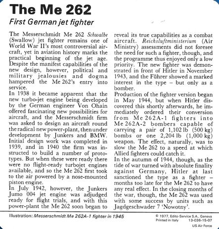 1977 Edito-Service World War II - Deck 15 #13-036-15-07 The Me 262 Back