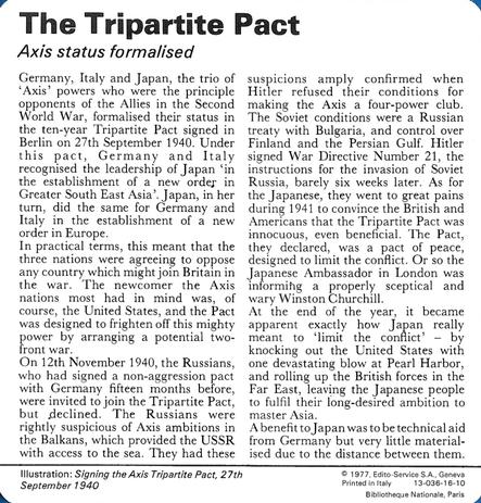1977 Edito-Service World War II - Deck 16 #13-036-16-10 The Tripartite Pact Back