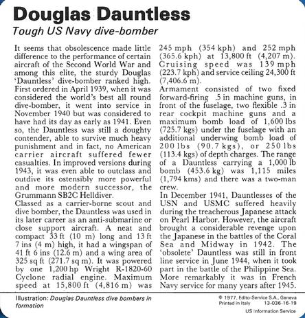 1977 Edito-Service World War II - Deck 16 #13-036-16-19 Douglas Dauntless Back