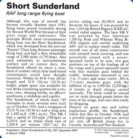 1977 Edito-Service World War II - Deck 16 #13-036-16-21 Short Sunderland Back