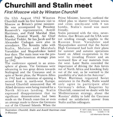 1977 Edito-Service World War II - Deck 17 #13-036-17-16 Churchill and Stalin meet Back
