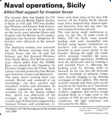 1977 Edito-Service World War II - Deck 17 #13-036-17-17 Naval Ops, Sicily Back