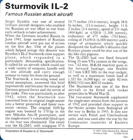 1977 Edito-Service World War II - Deck 19 #13-036-19-24 Sturmovik IL-2 Back