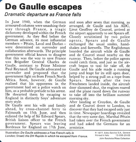 1977 Edito-Service World War II - Deck 20 #13-036-20-03 De Gaulle Escapes Back