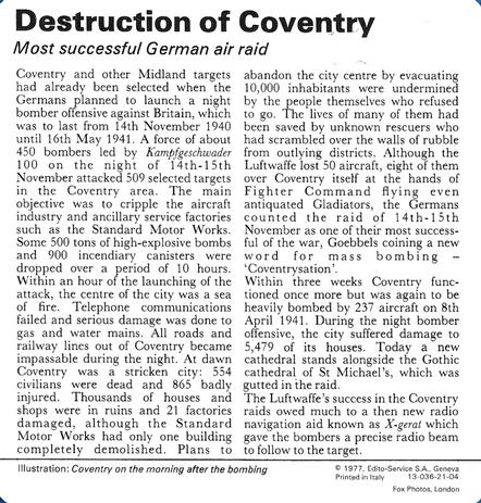 1977 Edito-Service World War II - Deck 21 #13-036-21-04 Destruction of Coventry Back