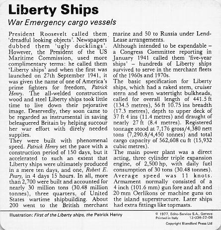 1977 Edito-Service World War II - Deck 22 #13-036-22-08 Liberty Ships Back