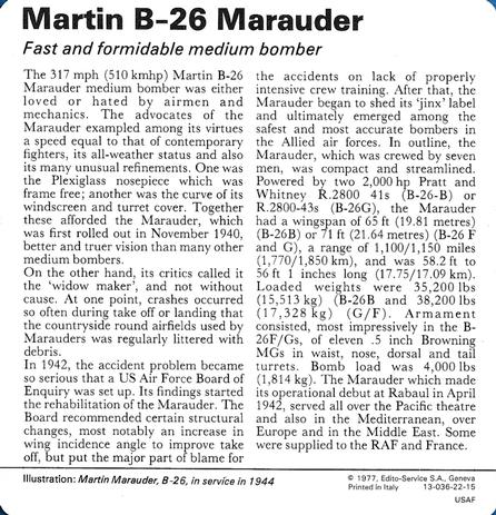 1977 Edito-Service World War II - Deck 22 #13-036-22-15 Martin B-26 Marauder Back