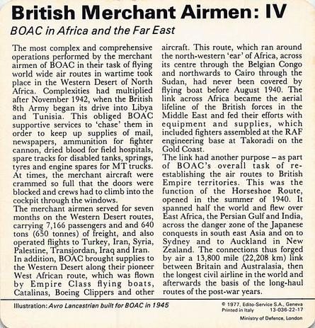 1977 Edito-Service World War II - Deck 22 #13-036-22-17 British Merchant Airmen: IV Back