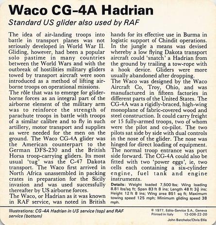1977 Edito-Service World War II - Deck 22 #13-036-22-20 Waco CG-4A Hadrian Back