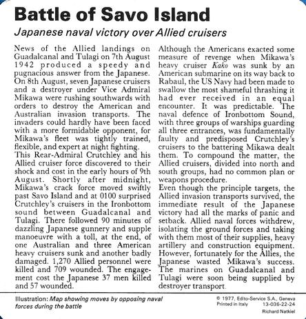 1977 Edito-Service World War II - Deck 22 #13-036-22-24 Battle of Savo Island Back