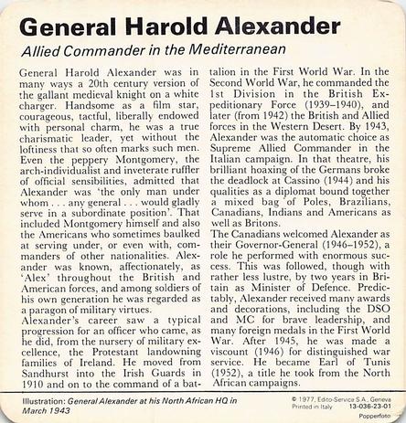 1977 Edito-Service World War II - Deck 23 #13-036-23-01 General Harold Alexander Back