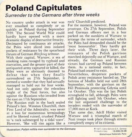 1977 Edito-Service World War II - Deck 23 #13-036-23-08 Poland Capitulates Back