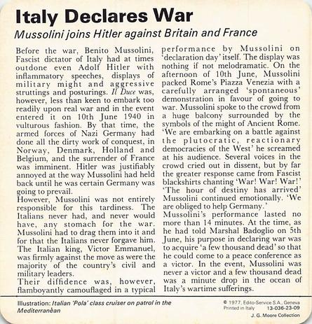 1977 Edito-Service World War II - Deck 23 #13-036-23-09 Italy Declares War Back