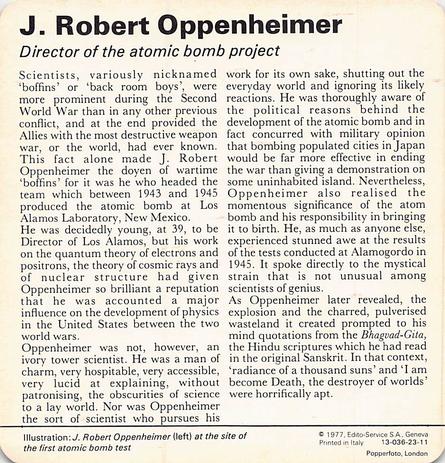 1977 Edito-Service World War II - Deck 23 #13-036-23-11 Robert Oppenheimer Back