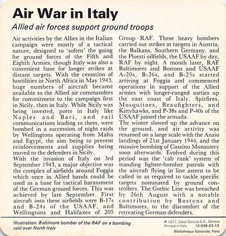 1977 Edito-Service World War II - Deck 23 #13-036-23-13 Air War in Italy Back