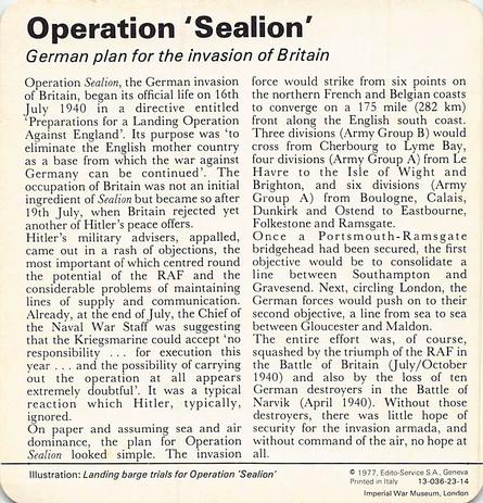 1977 Edito-Service World War II - Deck 23 #13-036-23-14 Operation 'Sealion' Back