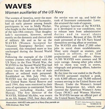 1977 Edito-Service World War II - Deck 23 #13-036-23-16 WAVES Back