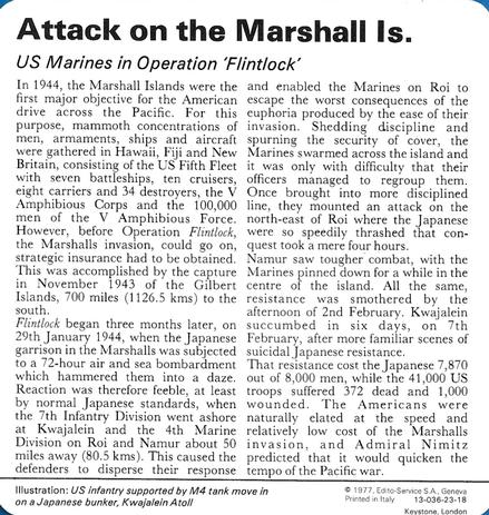 1977 Edito-Service World War II - Deck 23 #13-036-23-18 Attack on the Marshall Islands Back