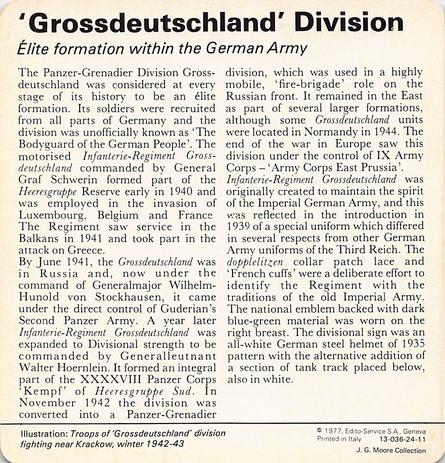 1977 Edito-Service World War II - Deck 24 #13-036-24-11 'Grossdeutschland' Division Back