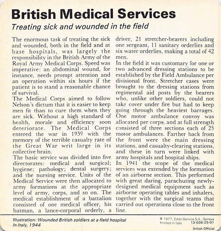 1977 Edito-Service World War II - Deck 25 #13-036-25-01 British Medical Services Back