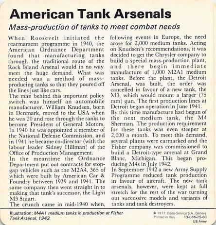 1977 Edito-Service World War II - Deck 25 #13-036-25-03 American Tank Arsenals Back