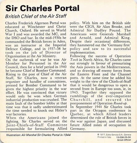 1977 Edito-Service World War II - Deck 25 #13-036-25-04 Sir Charles Portal Back