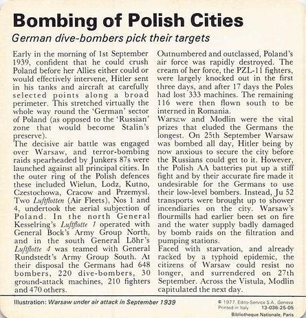 1977 Edito-Service World War II - Deck 25 #13-036-25-05 Bombing of Polish Cities Back